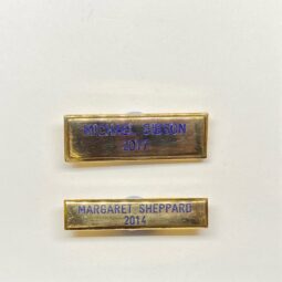 Blue filled engraving. Per character