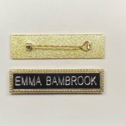 Lapel name bar black insert with brooch