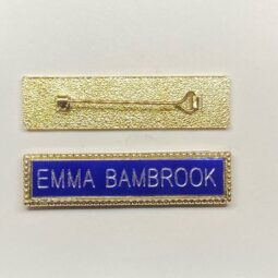 Lapel name bar blue insert with brooch
