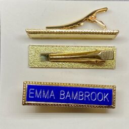 Lapel name bar blue insert with tie clip